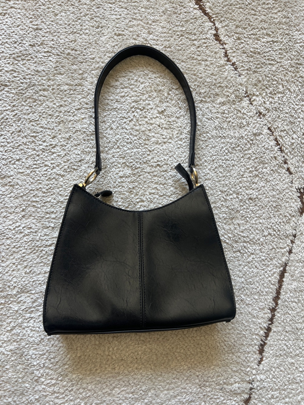 Vintage 90s Liz Claiborne Black Faux Leather Sleek Minimalist Shoulder Bag Purse - Picture 9 of 16